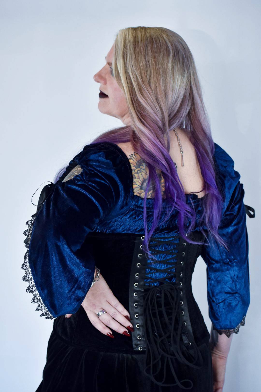 Velvet Underbust Corset with Lace Trim