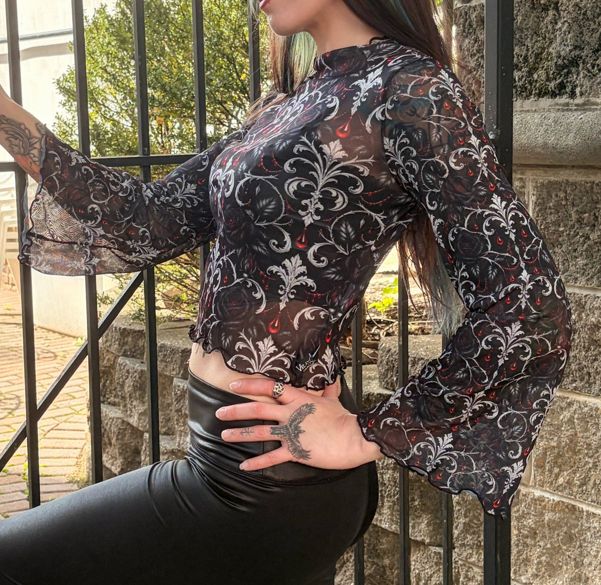 Bloodline Mesh Top with Bell Sleeves - Angel's House of Design Co.