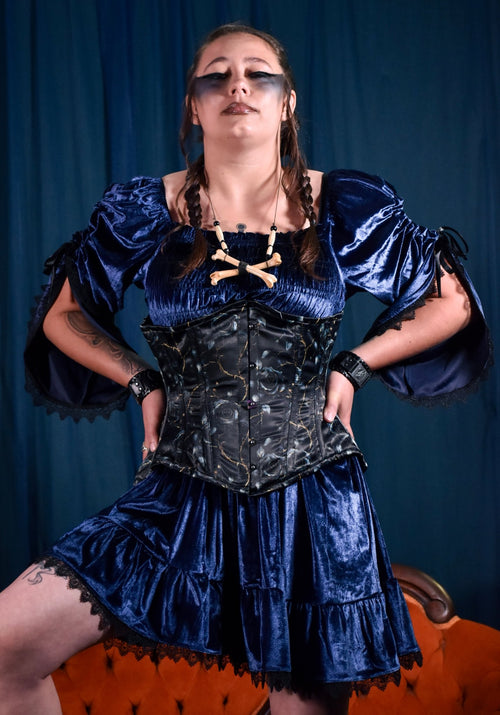 Blue Gothic Baby Doll with Adjustable Gathered Statement Sleeve - Angel's House of Design Co.