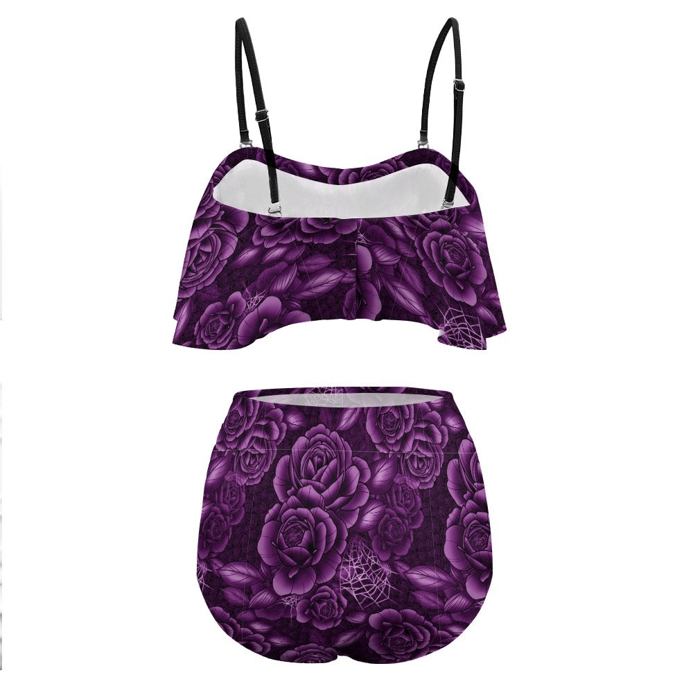 Purple Spiderweb & Rose Loose Top Bikini Swimsuit