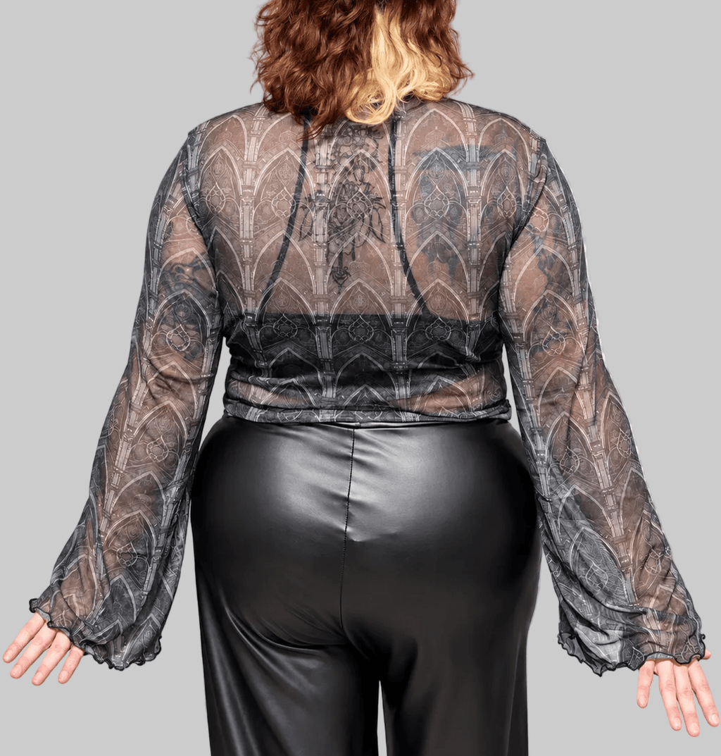Cathedral Mesh Crop Top with Bell Sleeves - Angel's House of Design Co.