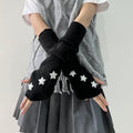 Chunky Black Knitted Arm Warmers with Stars - Angel's House of Design Co.