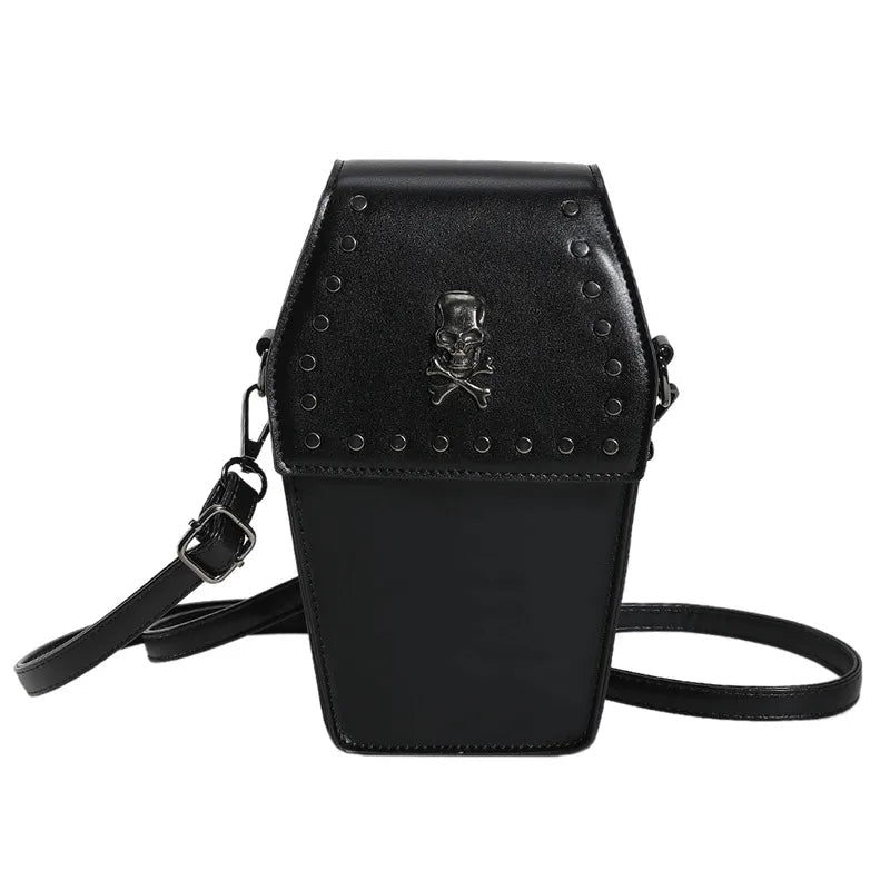 Coffin Shaped Handbag with Skull and Crossbone - Angel's House of Design Co.