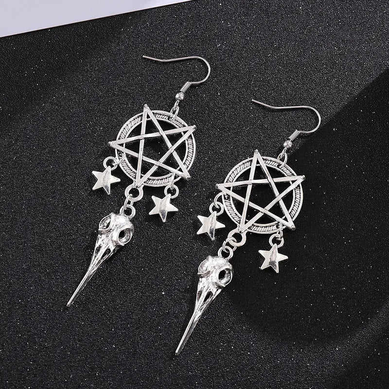 Crow Skull Pentacle Earrings - Angel's House of Design Co.