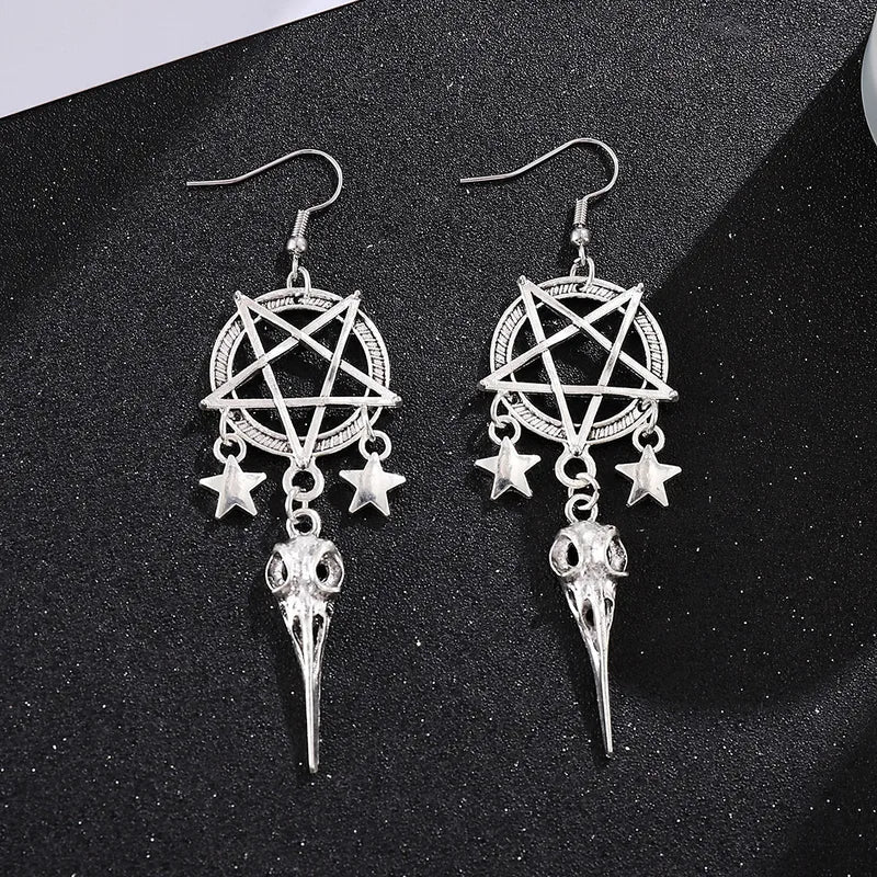 Crow Skull Pentacle Earrings - Angel's House of Design Co.