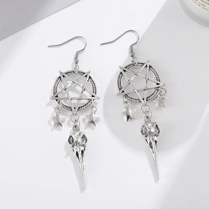 Crow Skull Pentacle Earrings - Angel's House of Design Co.