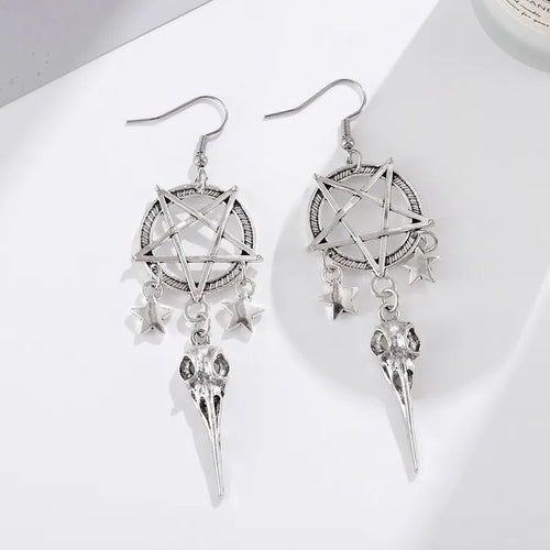 Crow Skull Pentacle Earrings - Angel's House of Design Co.