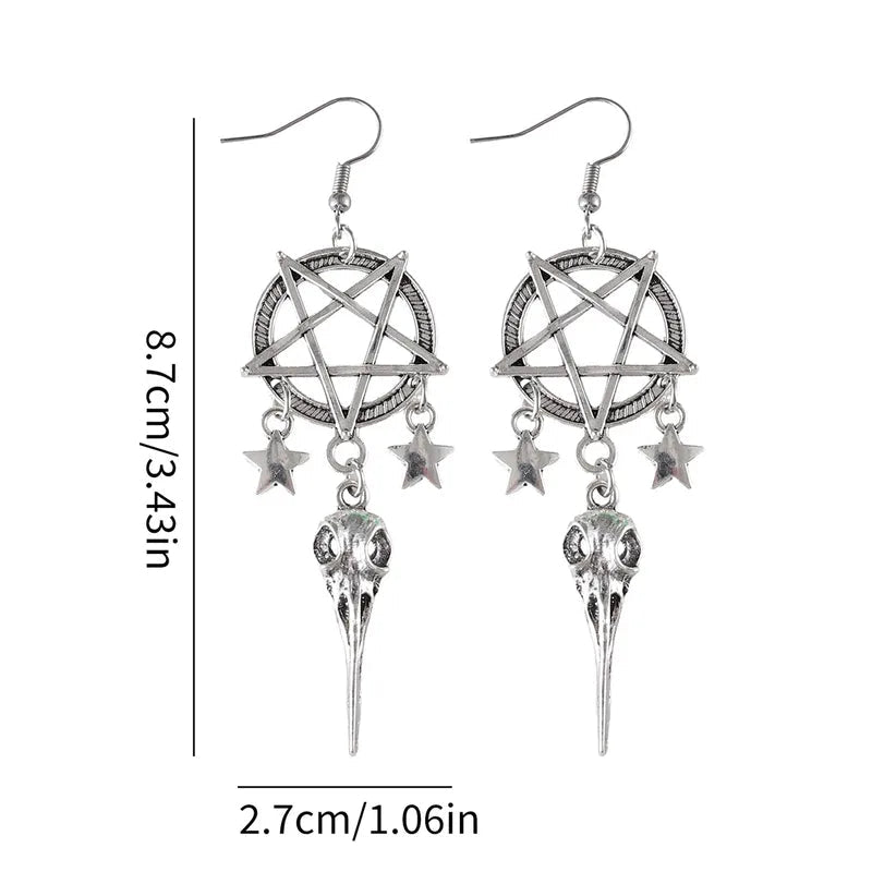 Crow Skull Pentacle Earrings - Angel's House of Design Co.
