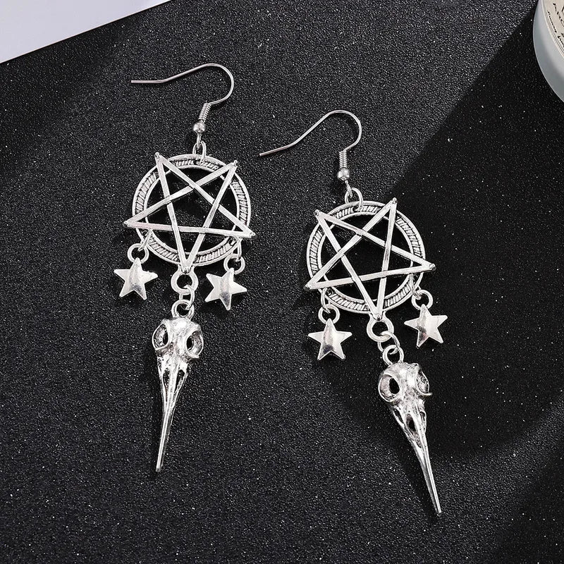 Crow Skull Pentacle Earrings - Angel's House of Design Co.