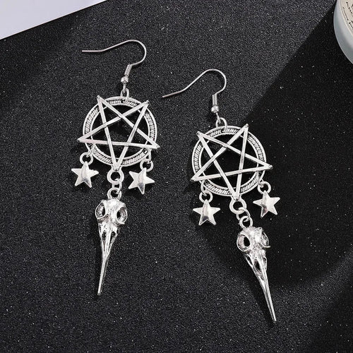 Crow Skull Pentacle Earrings - Angel's House of Design Co.