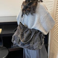 Denim Studded Handbag with Cross Body Strap - Angel's House of Design Co.