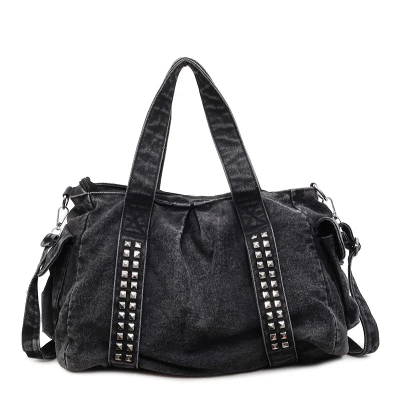 Denim Studded Handbag with Cross Body Strap - Angel's House of Design Co.