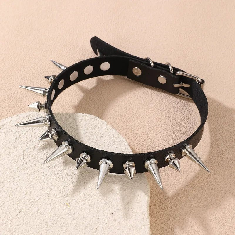 Double Spiked Alloy Choker/Collar BLACK - Angel's House of Design Co.