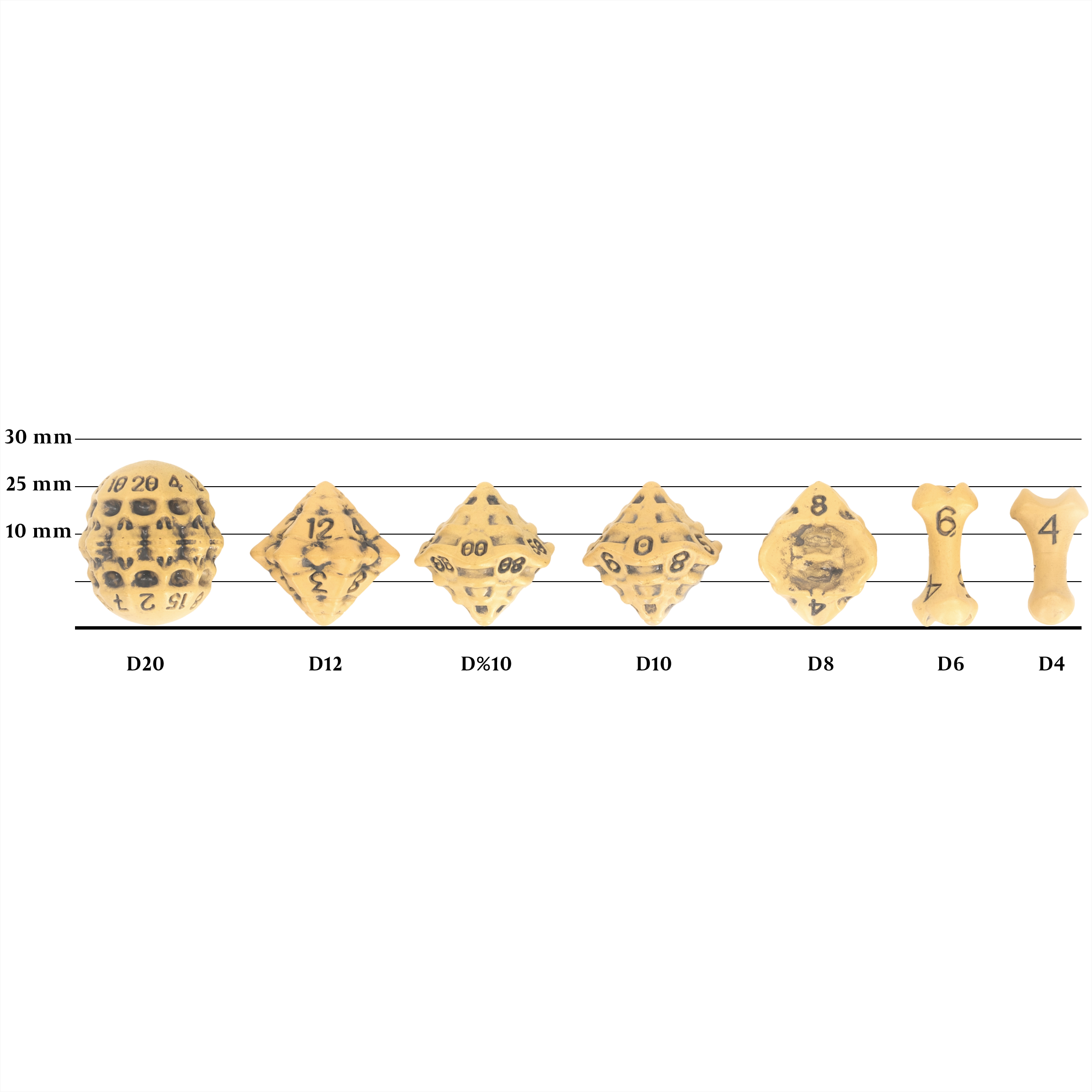 Skull & Bone Full 7 Dice Set - Ancient Bone Yellow