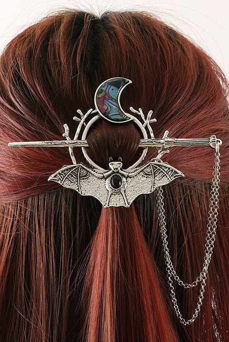 Gothic Bat Moon Hair Stick Antique Alloy Hair Pin - Angel's House of Design Co.