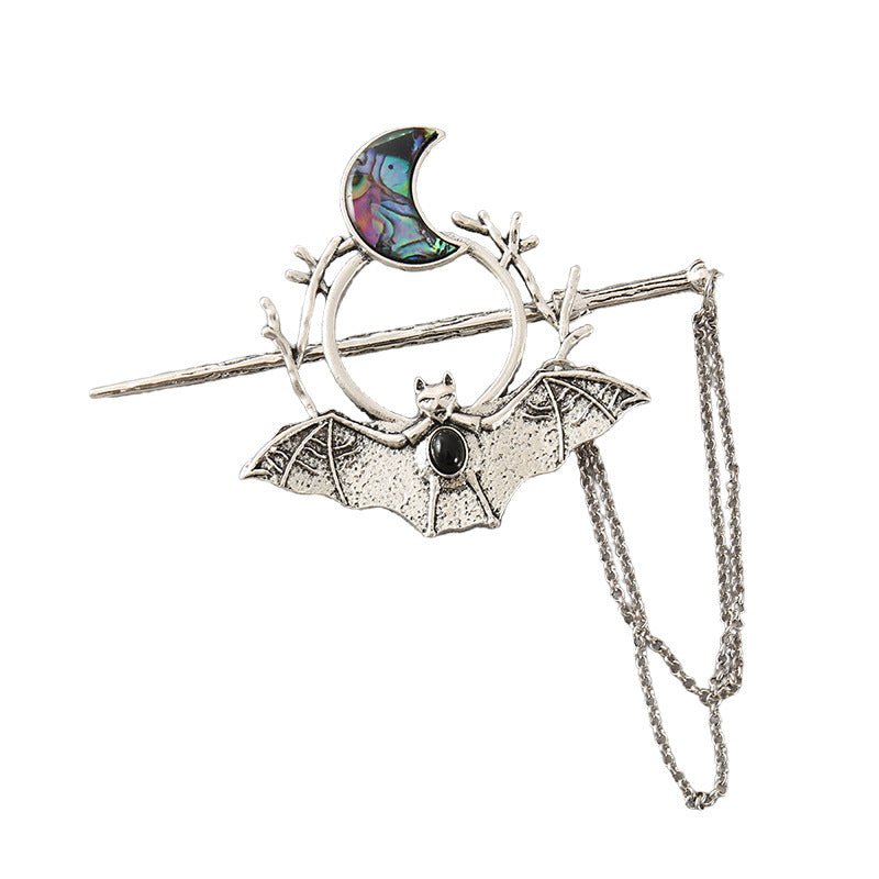 Gothic Bat Moon Hair Stick Antique Alloy Hair Pin - Angel's House of Design Co.
