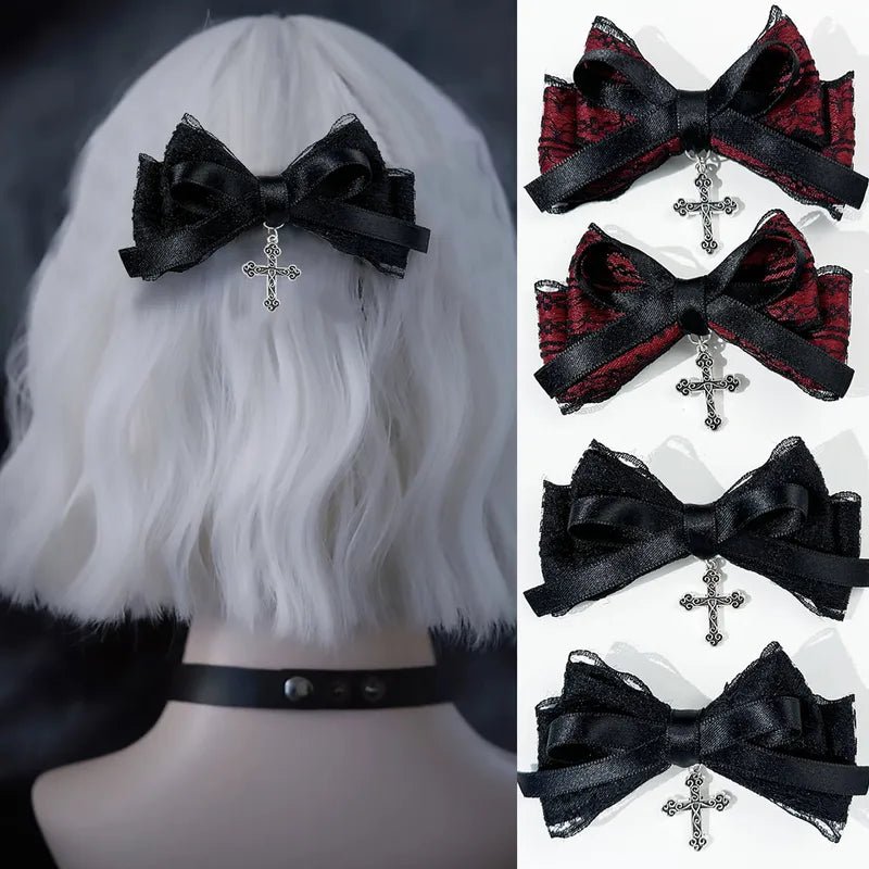Gothic Lace Cross Bow Hair Clip - Angel's House of Design Co.