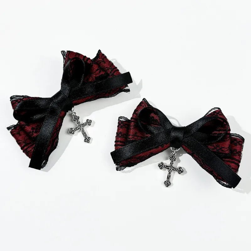 Gothic Lace Cross Bow Hair Clip - Angel's House of Design Co.