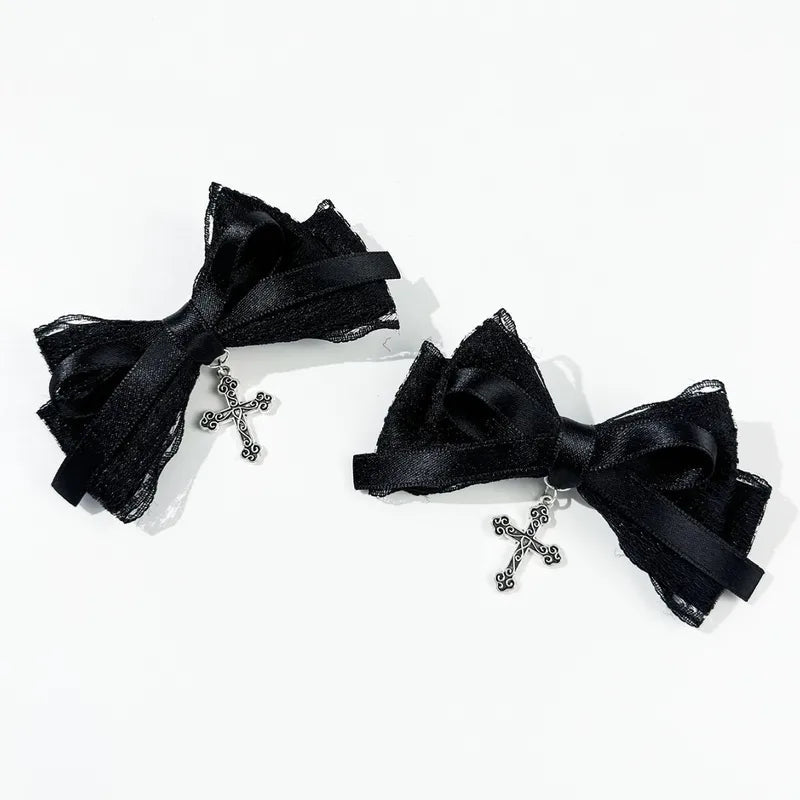 Gothic Lace Cross Bow Hair Clip - Angel's House of Design Co.