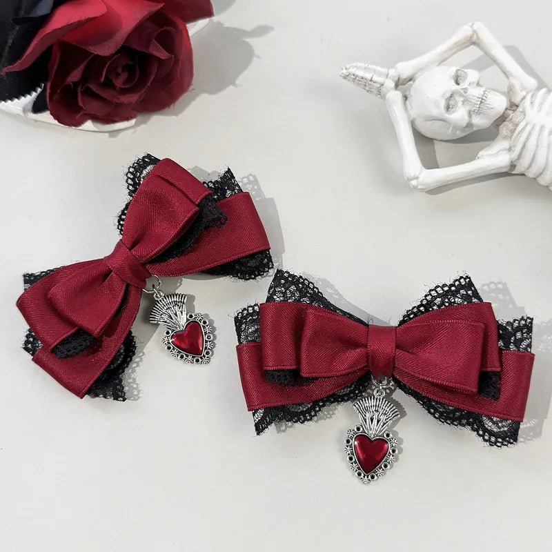 Gothic Lace Heart Bow Hair Clip - Angel's House of Design Co.