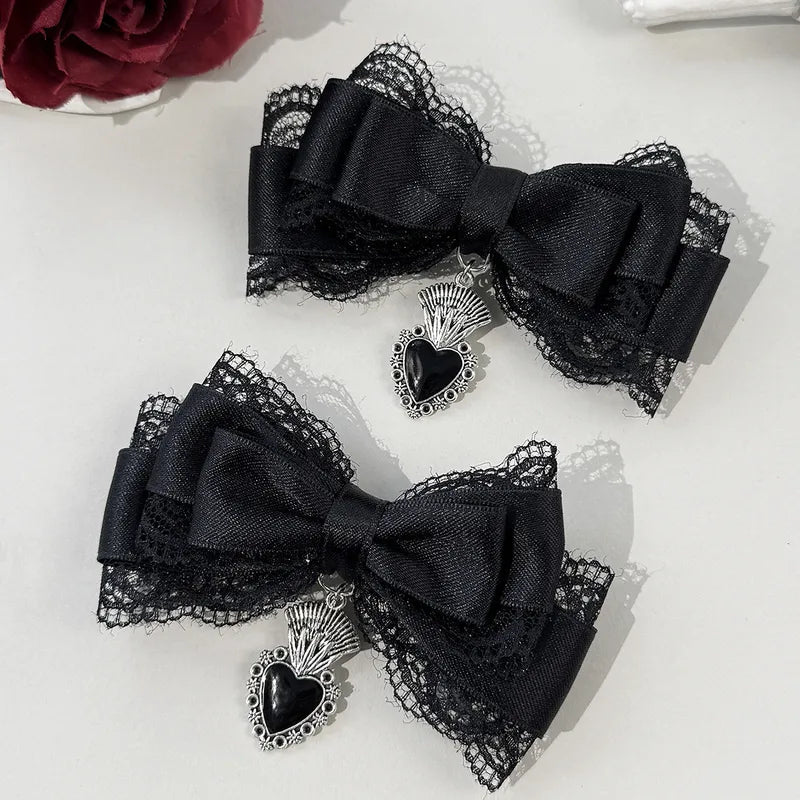 Gothic Lace Heart Bow Hair Clip - Angel's House of Design Co.