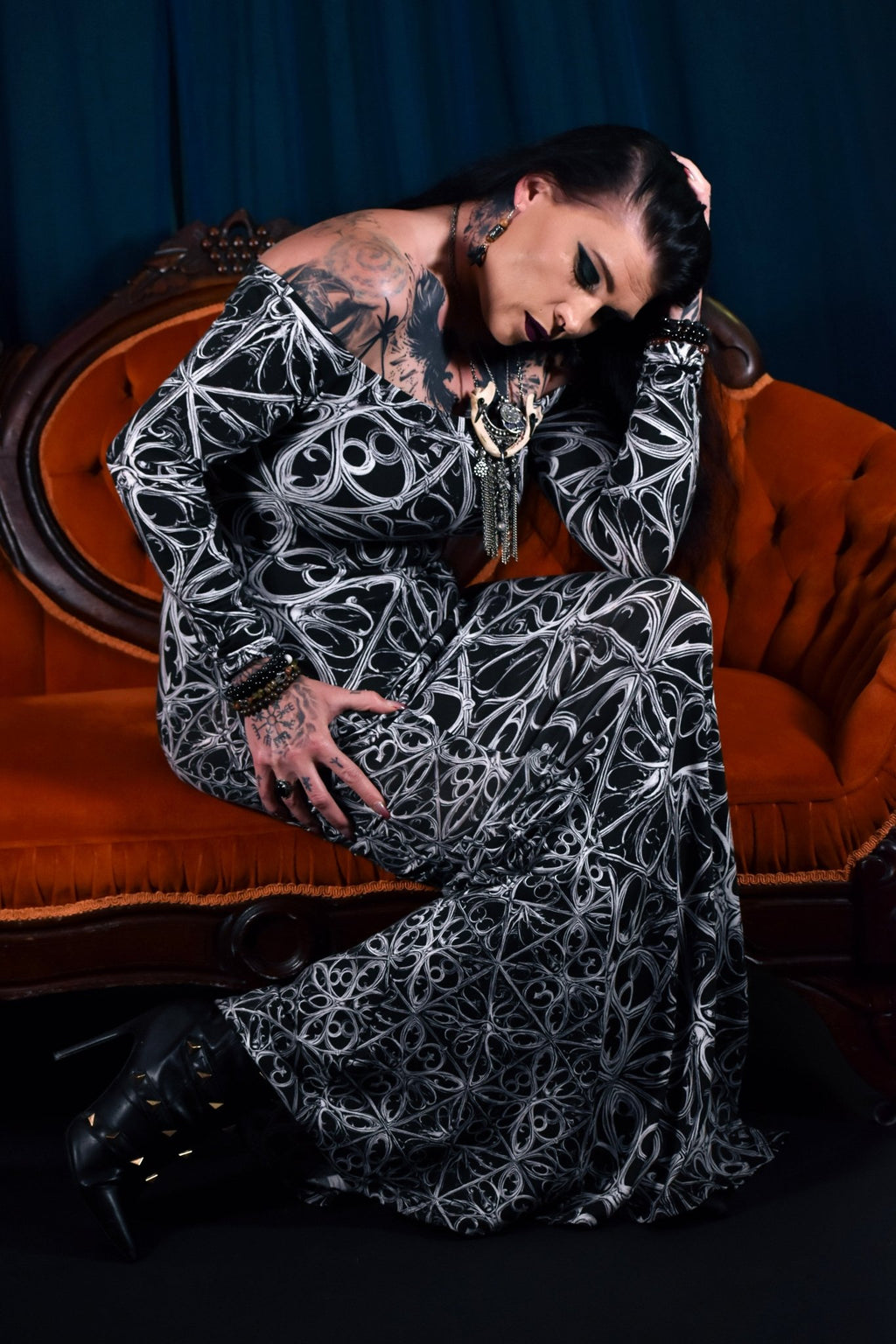 Gothic Lattice Mermaid Gown in Cotton/Spandex - Angel's House of Design Co.