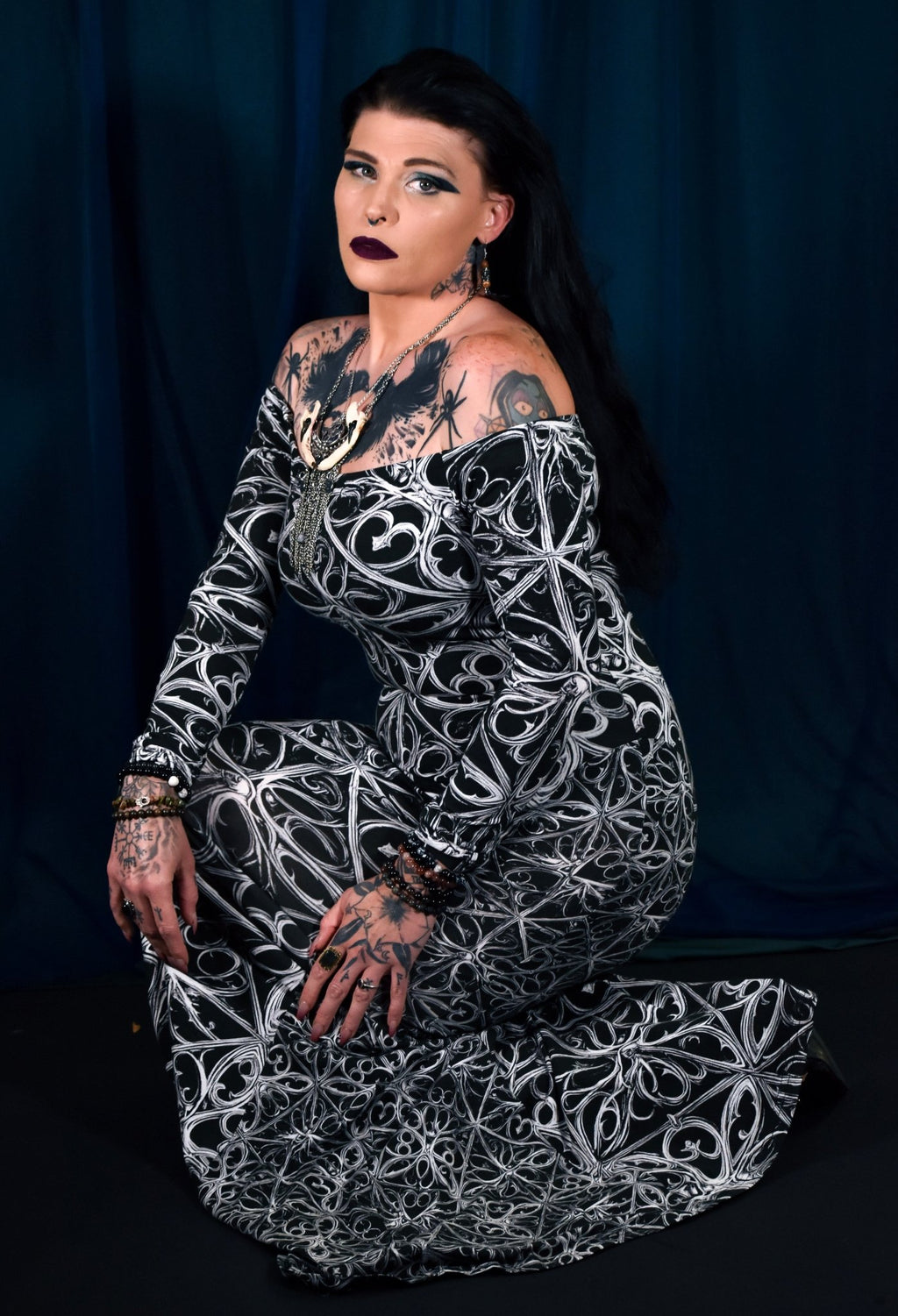 Gothic Lattice Mermaid Gown in Cotton/Spandex - Angel's House of Design Co.