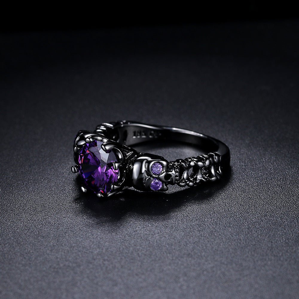 Gothic Skull Ring Purple Cubic Zirconia - Angel's House of Design Co.