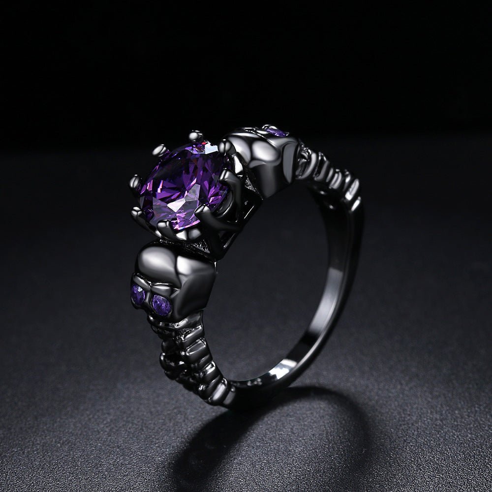 Gothic Skull Ring Purple Cubic Zirconia - Angel's House of Design Co.