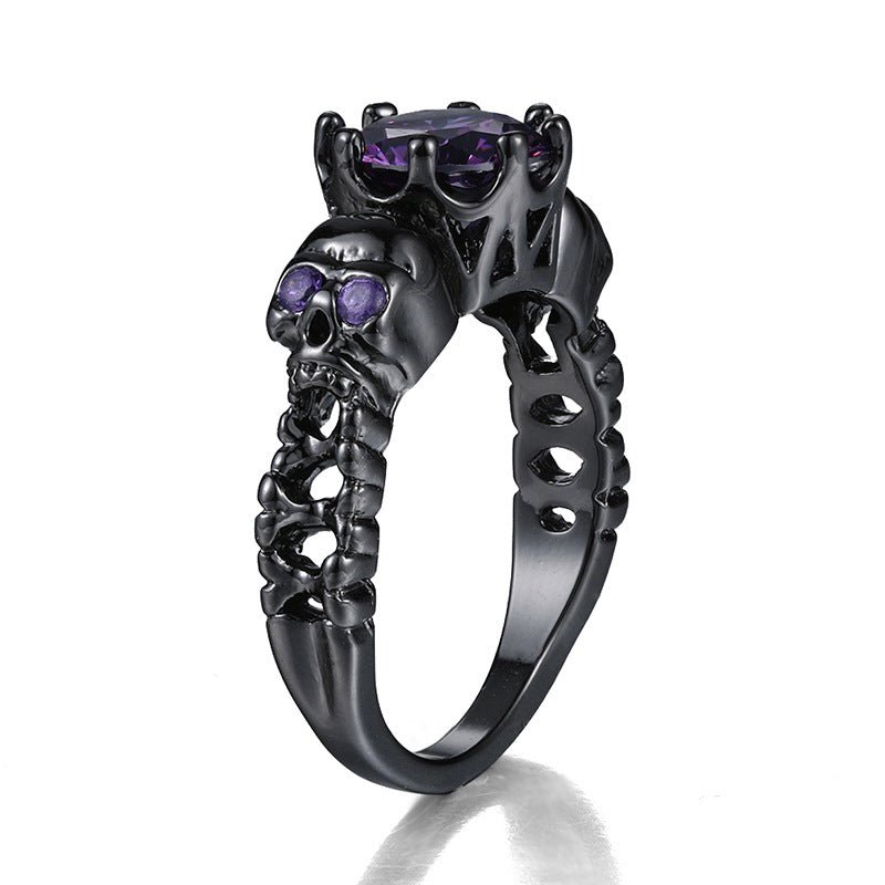 Gothic Skull Ring Purple Cubic Zirconia - Angel's House of Design Co.