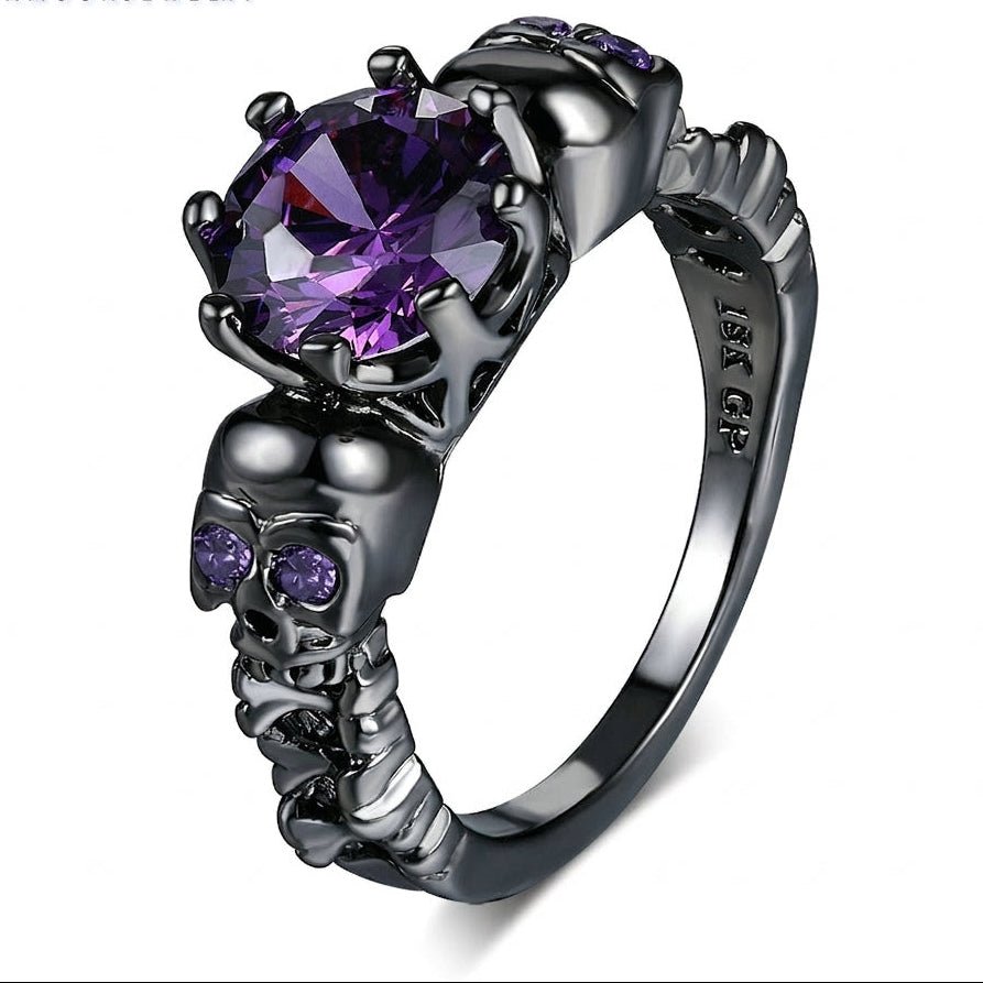Gothic Skull Ring Purple Cubic Zirconia - Angel's House of Design Co.