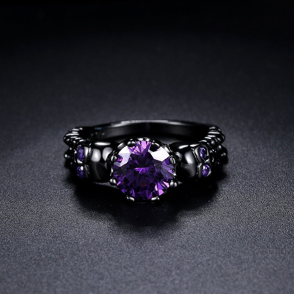 Gothic Skull Ring Purple Cubic Zirconia - Angel's House of Design Co.