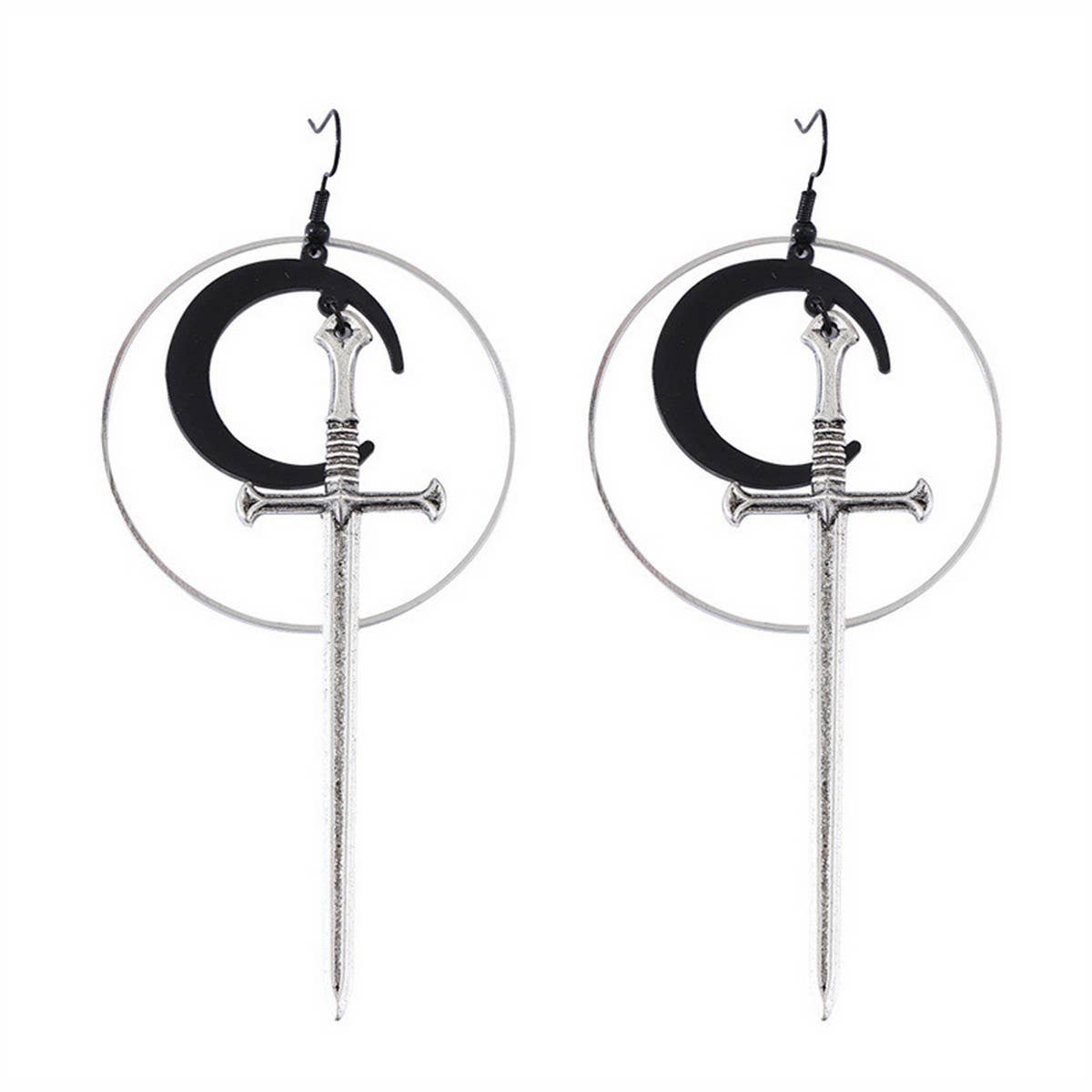 HALLOWEEN ROUND BLACK MOON SWORD EARRINGS_CWAJE1988 - Angel's House of Design Co.