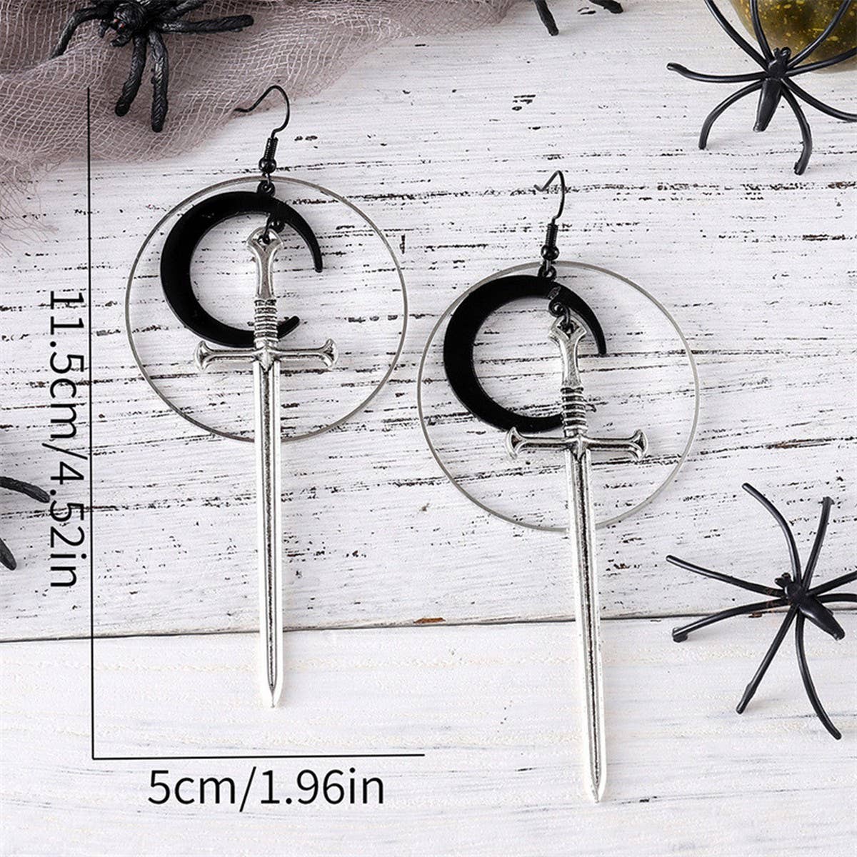 HALLOWEEN ROUND BLACK MOON SWORD EARRINGS_CWAJE1988 - Angel's House of Design Co.