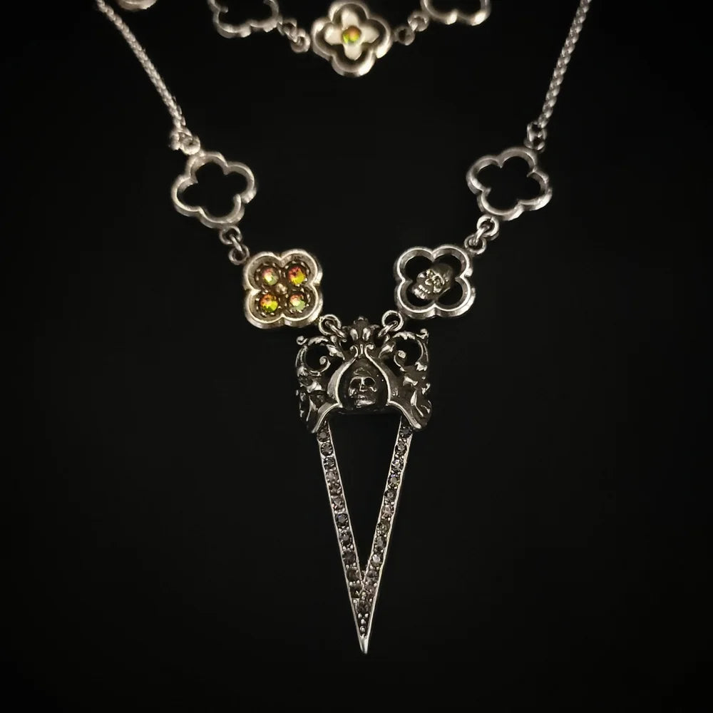 Layered Pavé Skull Dagger Choker Necklace by Martha Rotten