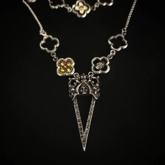 Layered Pavé Skull Dagger Choker Necklace by Martha Rotten