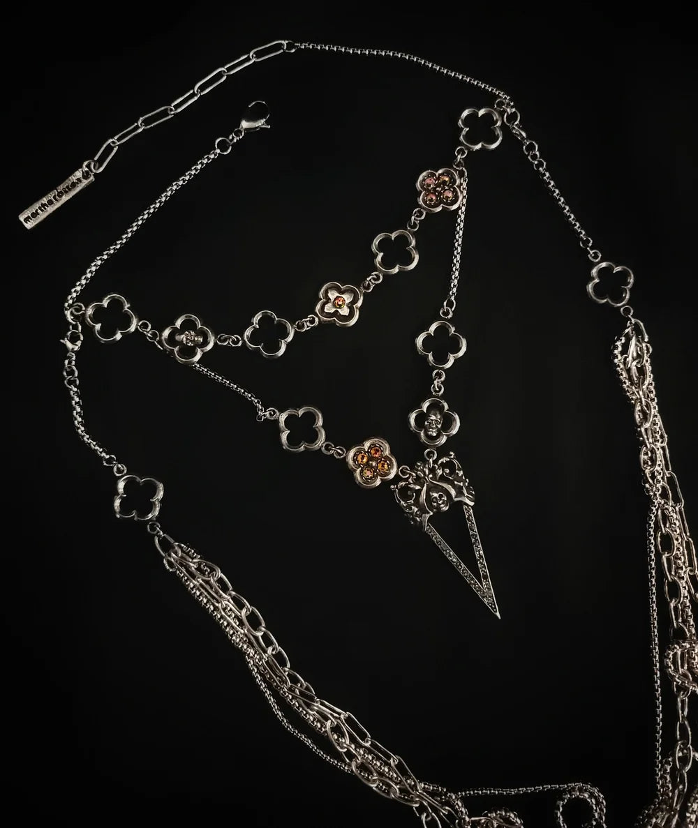 Layered Pavé Skull Dagger Choker Necklace by Martha Rotten