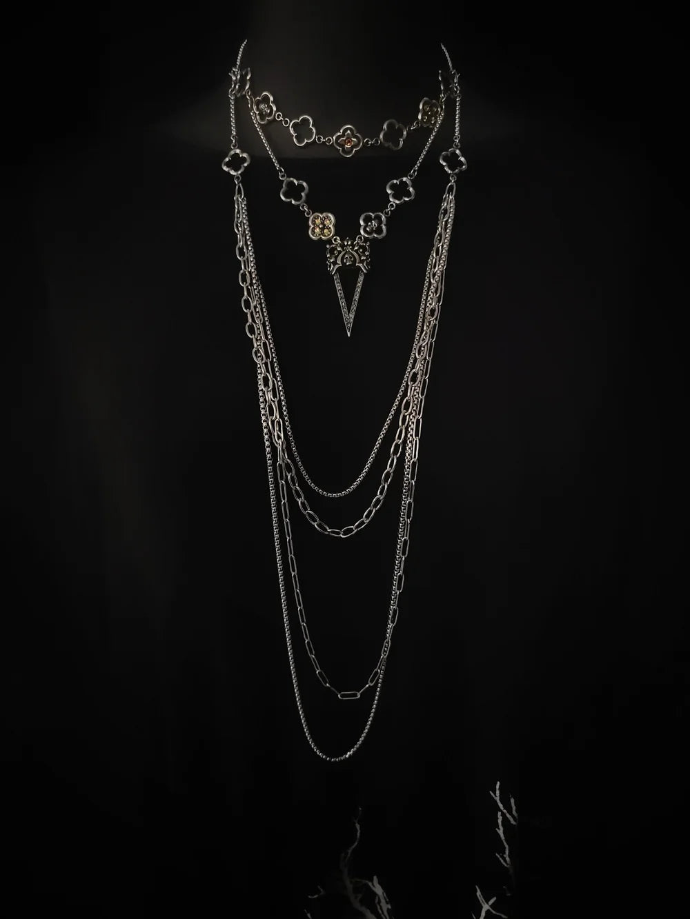 Layered Pavé Skull Dagger Choker Necklace by Martha Rotten