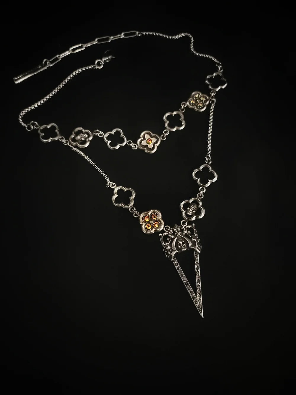 Layered Pavé Skull Dagger Choker Necklace by Martha Rotten