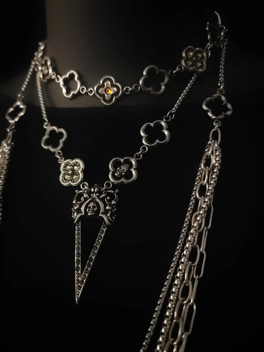 Layered Pavé Skull Dagger Choker Necklace by Martha Rotten