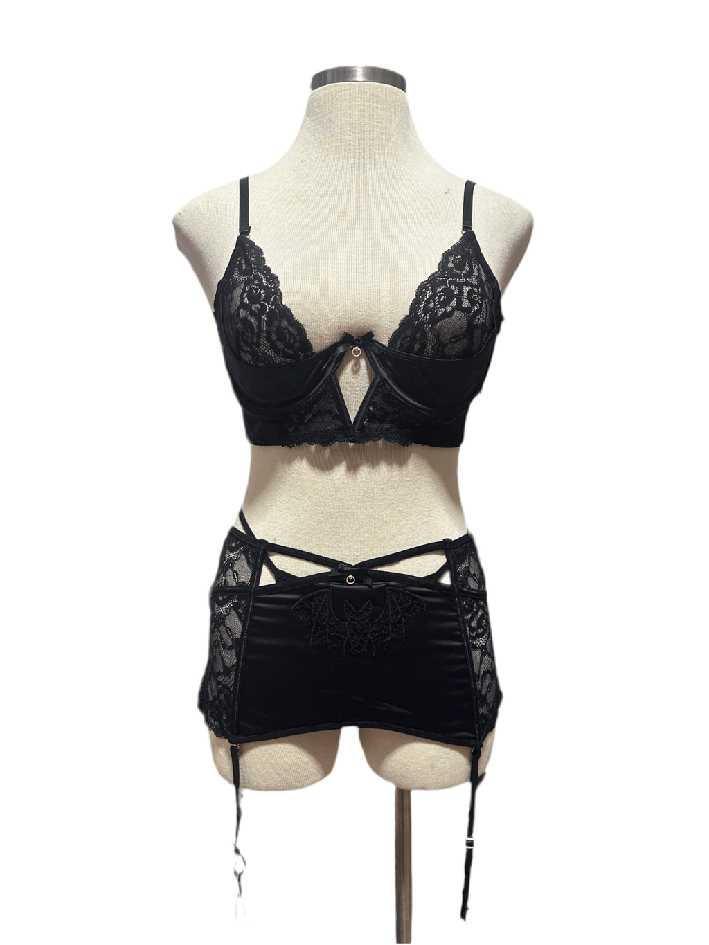 Kiss of the Nightwing Girdle, Bra & Thong set Plus Size - Angel's House of Design Co.