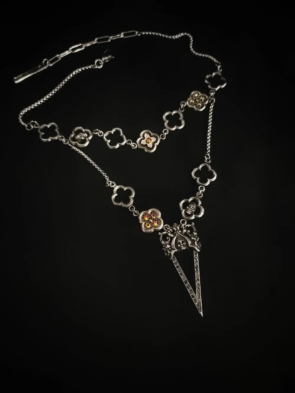 Layered Pavé Skull Dagger Choker Necklace by Martha Rotten - Angel's House of Design Co.