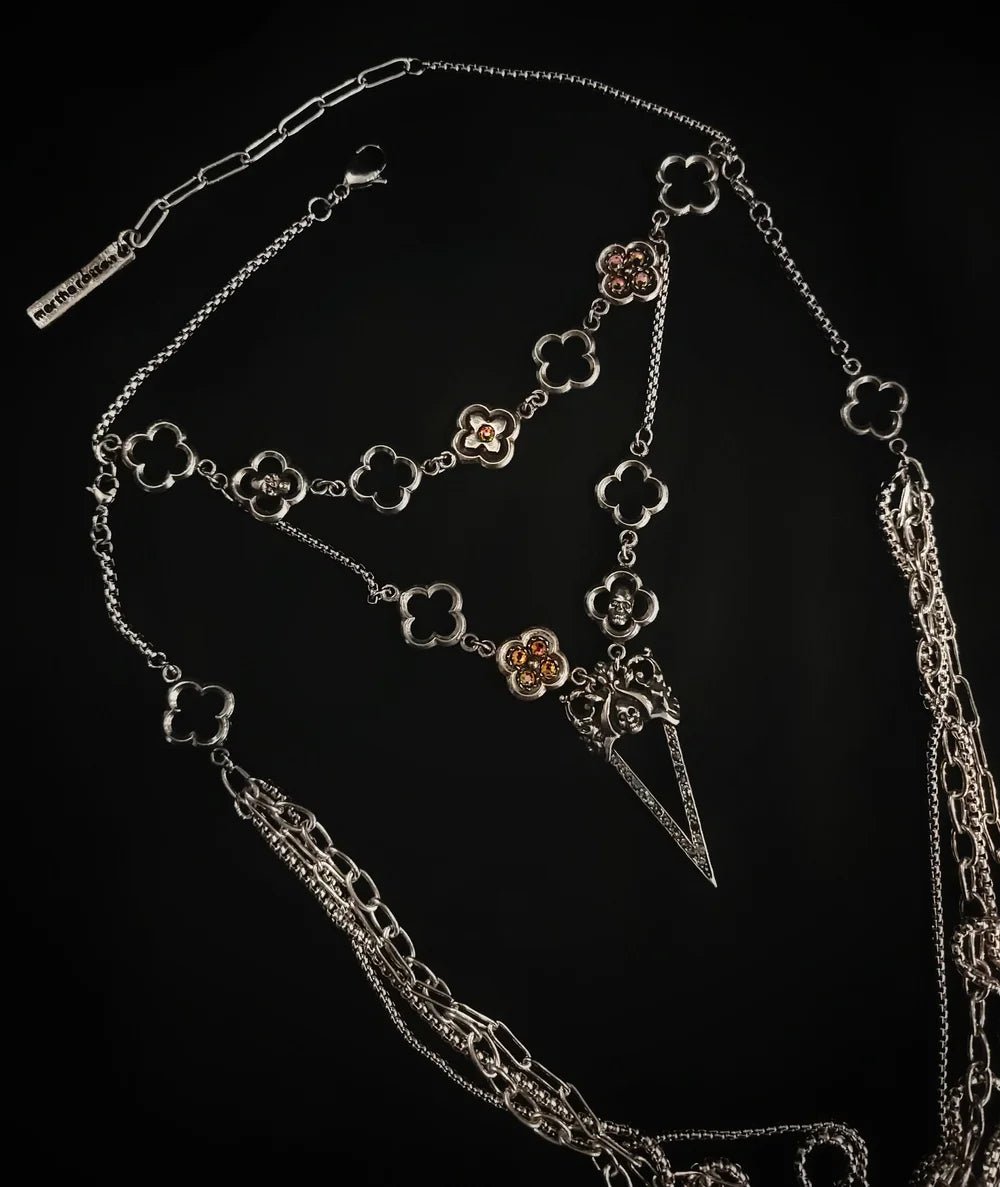 Layered Pavé Skull Dagger Choker Necklace by Martha Rotten - Angel's House of Design Co.