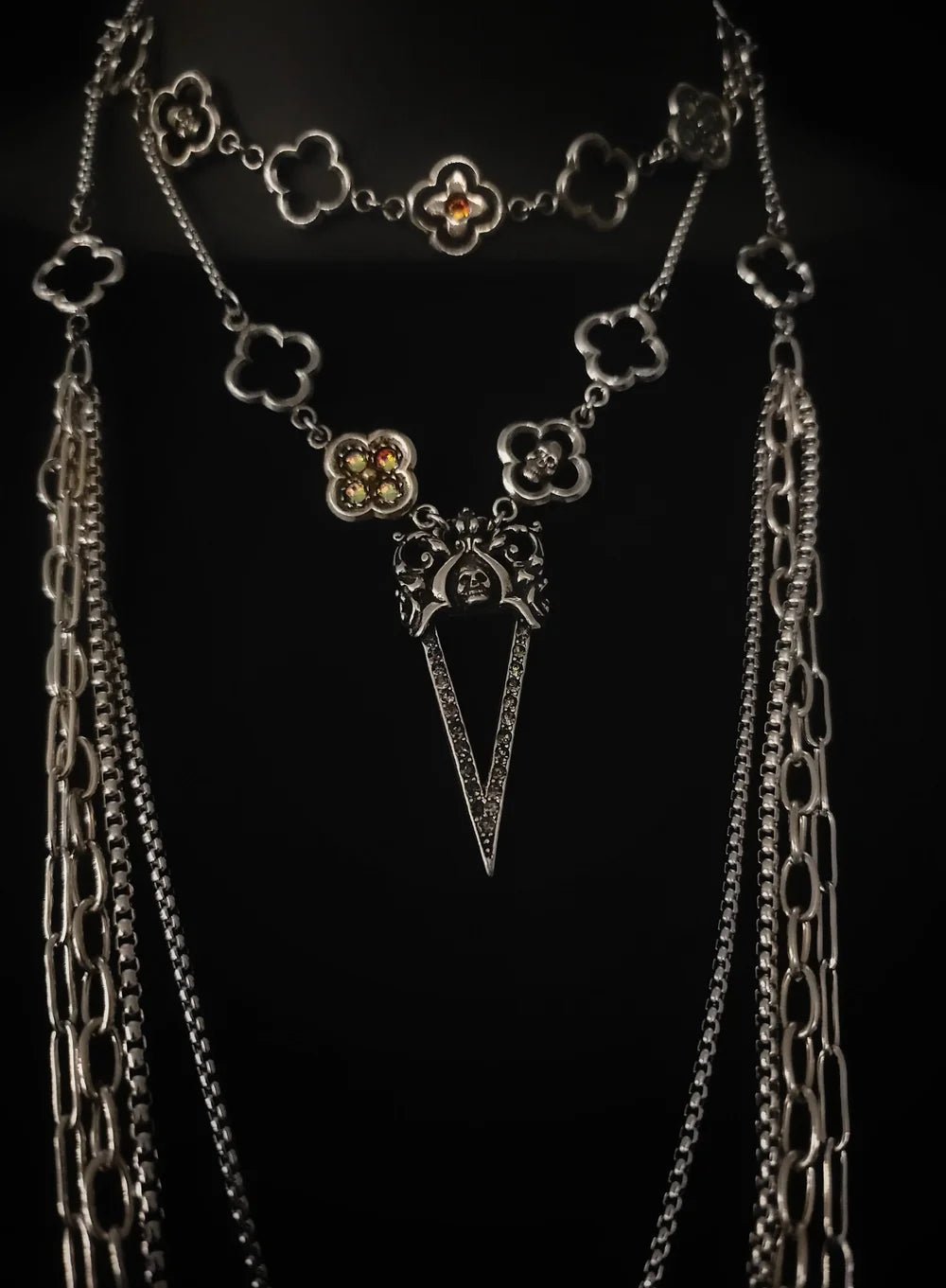 Layered Pavé Skull Dagger Choker Necklace by Martha Rotten - Angel's House of Design Co.