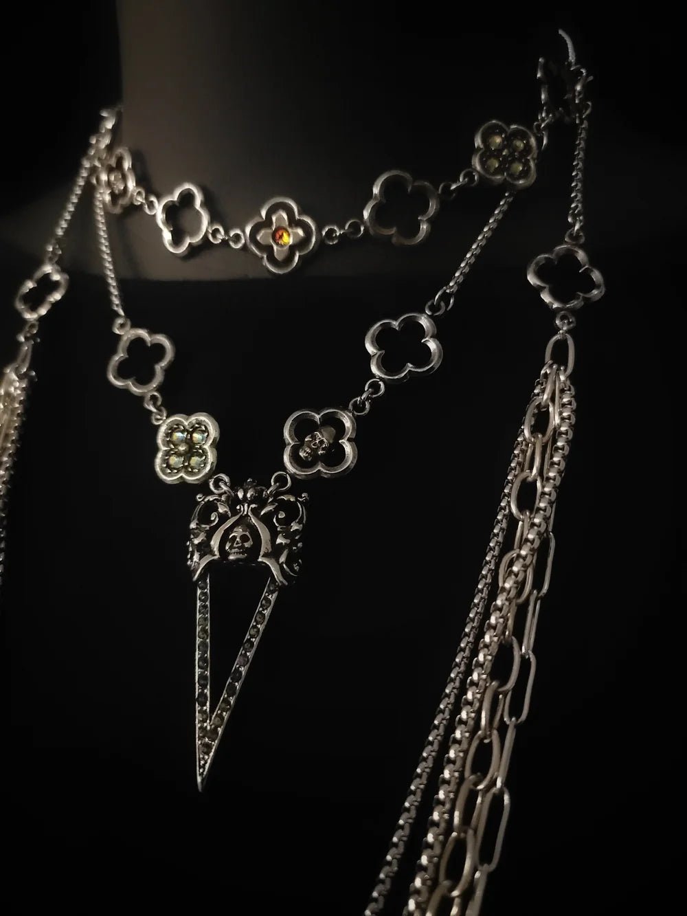 Layered Pavé Skull Dagger Choker Necklace by Martha Rotten - Angel's House of Design Co.