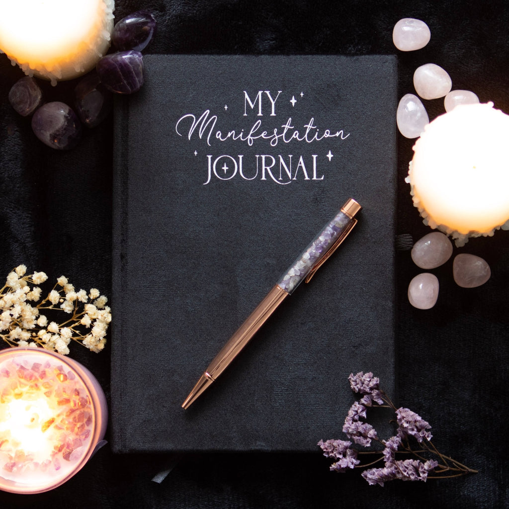 Manifestation Journal Notebook with Amethyst Pen - Angel's House of Design Co.