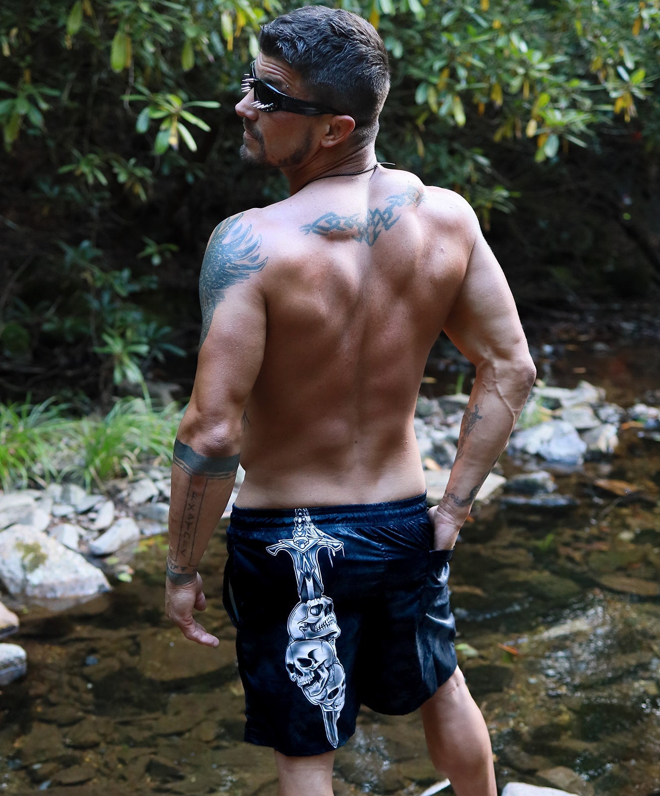 Men's Mid - Length Vampire Skulls Beach Shorts - Angel's House of Design Co.