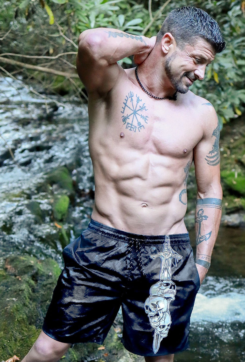 Men's Mid - Length Vampire Skulls Beach Shorts - Angel's House of Design Co.