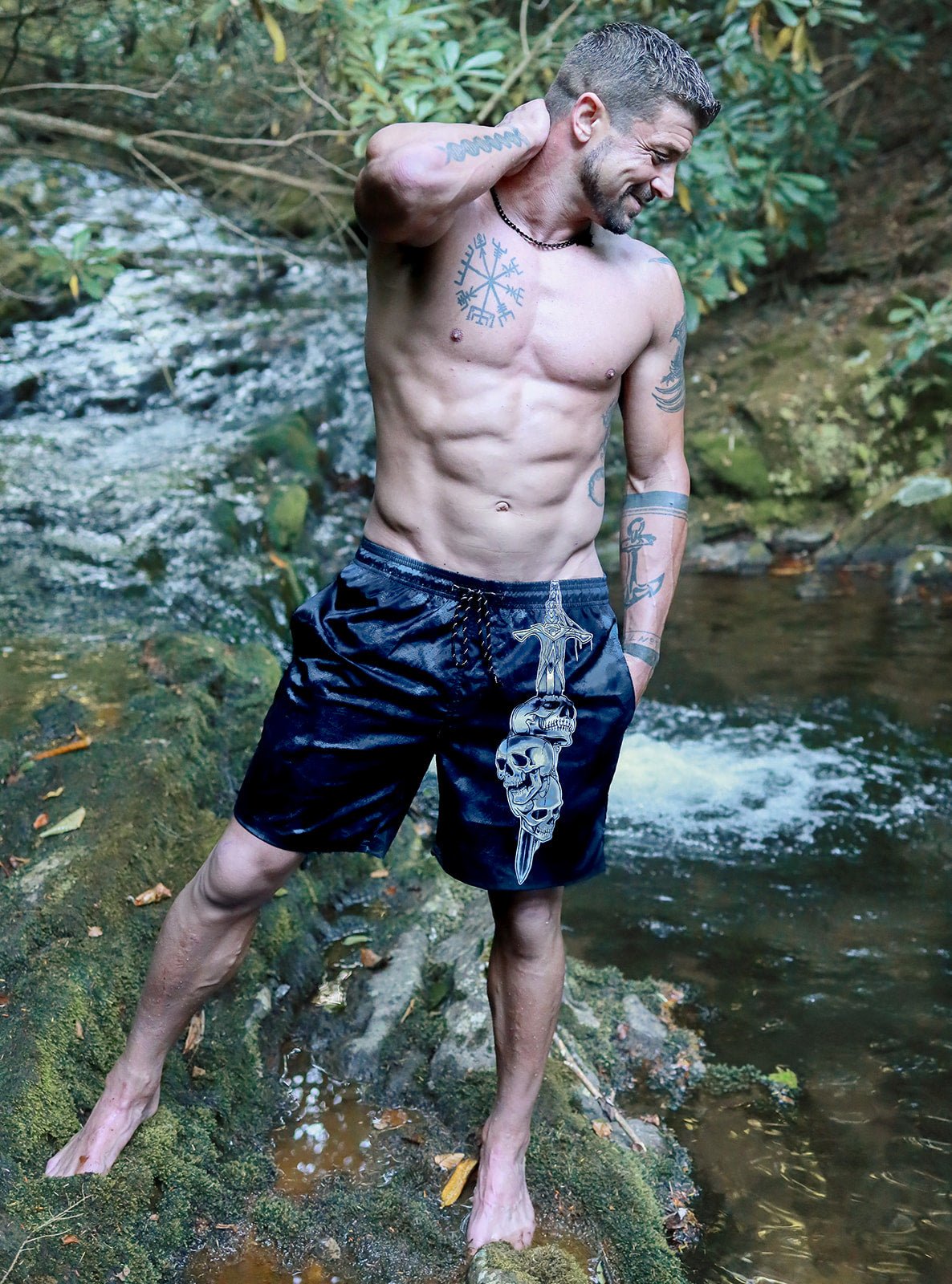 Men's Mid - Length Vampire Skulls Beach Shorts - Angel's House of Design Co.