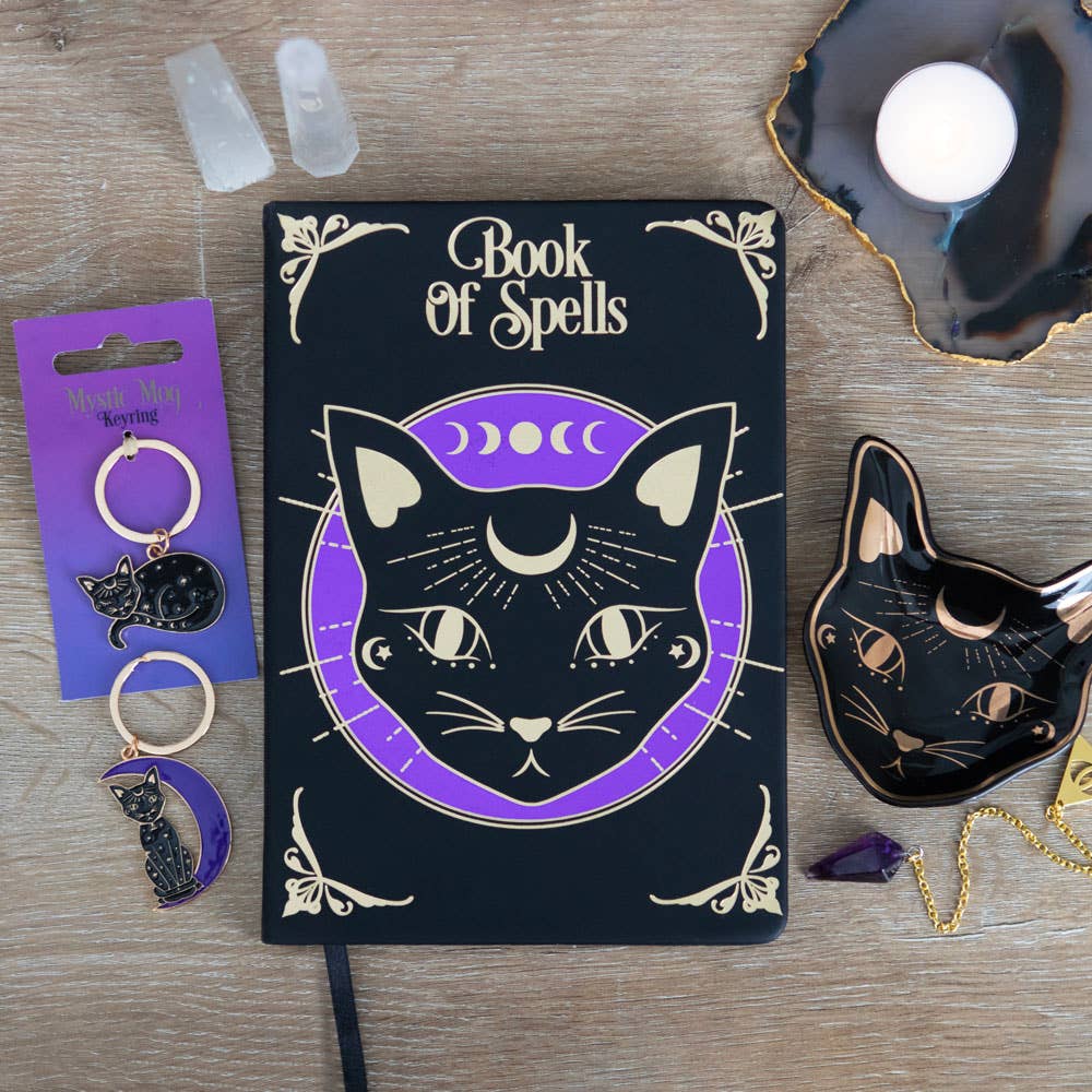 Mystic Mog Black Cat Book of Spells A5 Notebook - Angel's House of Design Co.